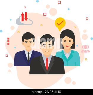 Strukturkonzept des Rekrutierungsteams, Arbeitsgruppenkonzept, hrm-Symbol, direkter Vorgesetzter und ceo Vector-Farbsymbol Design, hr-Zeichen, Geschäftszeichen Stock Vektor