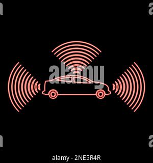 Neon-Autoradio Signalsensor Smart-Technologie Autopilot in alle Richtungen rote Vektordarstellung Bild flaches Licht Stock Vektor