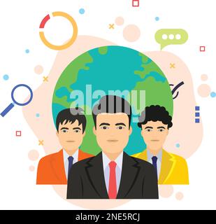 Cross Cultural and Multi Ethnic Management Vector Color Icon Design, Persons and Globe Design, Business Character Stock Illustration, Diversity in Hum Stock Vektor