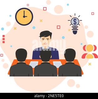 Der Manager gibt den Mitarbeitern Anweisungen für das Design von Vektorfarben-Symbolen, hr-Zeichen, Business Meeting Stock Illustration, um das Konzept, hrm-Symbol, Stock Vektor