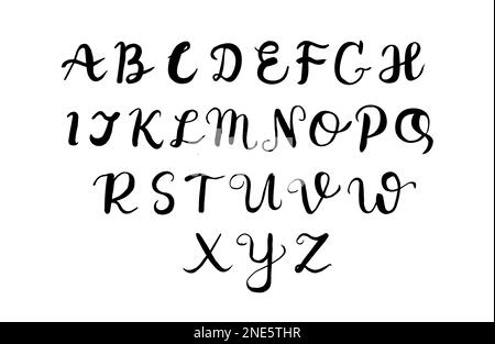 Handgeschriebene Kalligraphie, Schriftzug, klassisches Alphabet. großbuchstaben in englischer Schrift. Stock Vektor