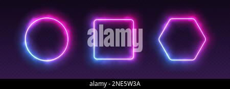 Farbverlauf Neonrahmen mit Rauch, LED-Ränder mit Nebel-Effekt, transparenter, leuchtender Dunst. Stock Vektor