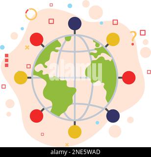 Remote Team oder Global Business Concept, Multi National Companies Vector Color Icon Design, Location Points on World Map Sign, hrm Symbol, Stock Vektor