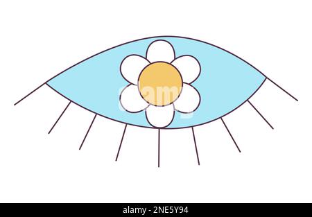 Retro 70s Groovy Hippie Sticker Eye. Psychedelisches Cartoon-Element - eine flippige Illustration im klassischen Hippie-Stil. Flache Vektordarstellung für Banner Stock Vektor