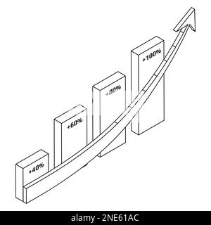 Nach-oben-Pfeil mit isometrischem Umriss in Prozent auf Weiß isoliert. Vektordesign-Element. Stockfoto
