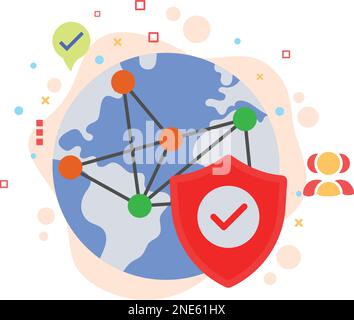 Weltkarte mit Schutzschild-Konzept, Vektorfarben-Symboldesign für Geschäftszweige Stock Vektor