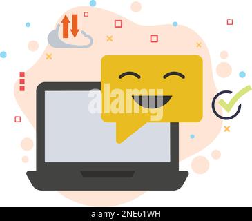 Laptop mit Smile Emoji Stock Illustration, Kommunikationssoftwarekonzept für Mitarbeiter, hrm-Symbol, LAN-Chat mit Laptop Vector Farbsymbol-Design Stock Vektor