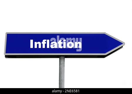 Blaue Schilder mit Inflation Stockfoto