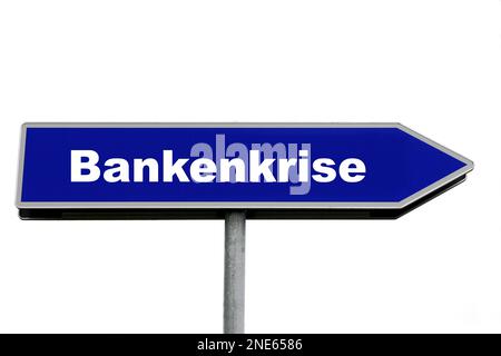 Blaue Schilder zur Bankenkrise Stockfoto