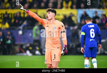 Champions League, Runde 16, Signal Iduna Park Dortmund: Borussia Dortmund gegen FC Chelsea; Kepa Arrizabalaga (FCC) Stockfoto