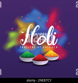 Frohes Holi. Indisches Festival mit goldenen und farbigen Elementen. Abstraktes Vektordesign. Stock Vektor