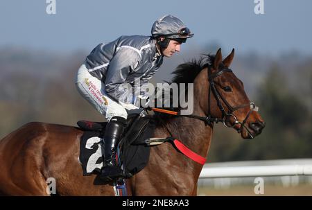 Plumpton, Vereinigtes Königreich 13. Februar 2023 : Max kendrick Ridding Coilrock wird für die Strong Flavours Catering Maiden Hürde auf der Plumpton Rennbahn posten. Kredit: James Boardman/Alamy Live News Stockfoto