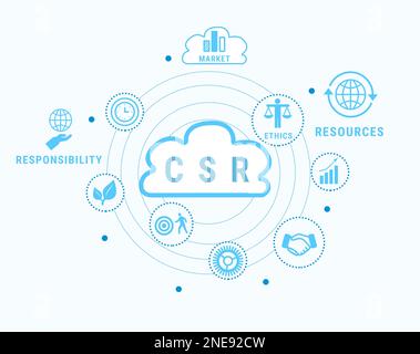 Infografik zur sozialen Verantwortung von Unternehmen auf weißem Hintergrund, Illustration Stockfoto