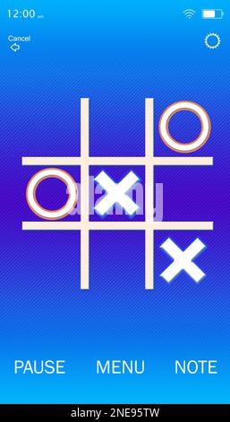 Virtuelles Tic-tac-Toe-Spiel für Smartphone und Computer, Illustration Stockfoto