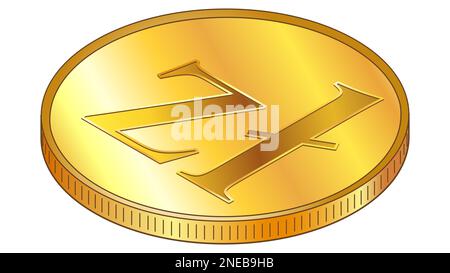 Goldene Münze Polnisches Zloty PLN isometrische Ansicht isoliert auf Weiß. Vektordesign-Element. Stockfoto