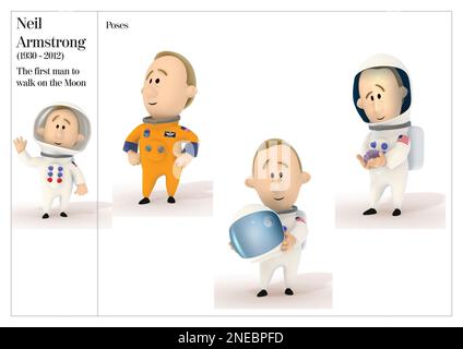 Haltungsbilder von Neil Armstrong, dem ersten Mann, der auf den Mond trat (1930-2012). [Adobe InDesign (.indd)]. Stockfoto