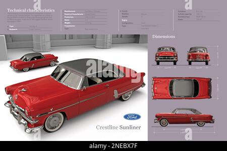 Computergrafiken zu den technischen Daten 1952 Ford Crestline Sunliner. [Encapsulated PostScript File (.eps); 5196x3248]. Stockfoto