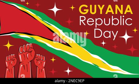 Happy Guyana republic Day – das Bannerdesign wird jeden Monat am 23. Februar gefeiert. Hintergrunddarstellung mit Flaggenfarben von Guyana Stock Vektor