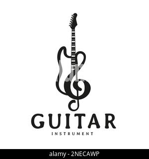 Die Gitarre ist ein modernes Logo, das als Inspiration für das Musikinstrumentarium dient Stock Vektor