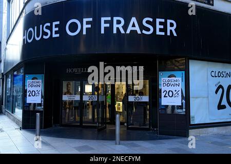 Verkaufsabschluss, Howells Kaufhaus, Teil der House of Fraser Gruppe, Cardiff, South Wales. Stockfoto
