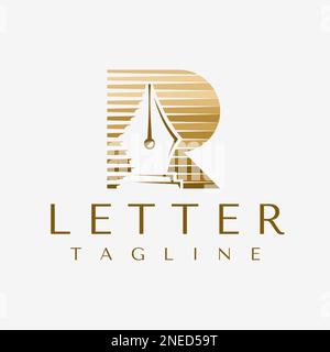 Designvorlage für das Logo des Buchstaben R. Logovektor des Original-R-Stifts der Luxury Line. Stock Vektor