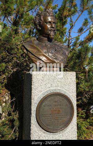 Büste von König Ludwig II., 1864-1886. König von Bayern, unterhalb des Herzogs, nahe Kochel am See, Oberbayern, Bayern, Deutschland Stockfoto