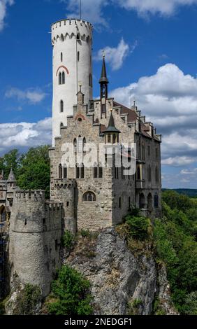 Schloss Lichtenstein, Märchenschloss Württemberg, Honau, Reutlingen, Schwäbische Alb, Baden-Württemberg, Deutschland Stockfoto