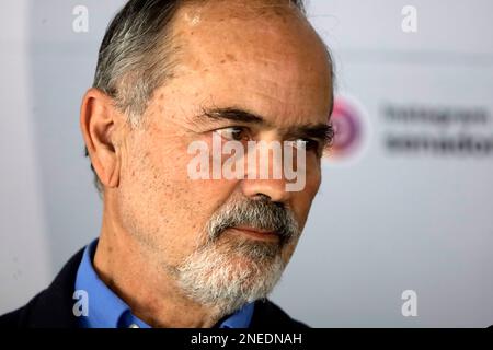 Nicht exklusiv: 15. Februar 2023, Mexiko-Stadt, Mexiko: Koordinator der Plural Group Party, Gustavo Madero, auf der Pressekonferenz des Conta Stockfoto