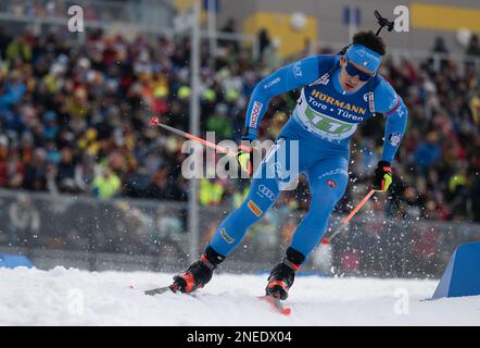 Oberhof, Deutschland. 16. Februar 2023. Biathlon: Weltmeisterschaft, Individual Relay, Gemischt. Tommaso Giacomel aus Italien auf der Rennstrecke. Kredit: Hendrik Schmidt/dpa/Alamy Live News Stockfoto