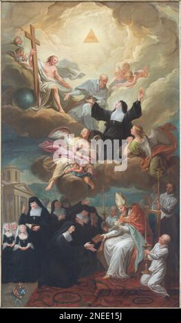 ANNECY, FRANKREICH - 10. JULI 2022: Das Gemälde der Apotheose von St. Jane Frances de Chantal in der Kirche Eglise Saint Francois de Sales. Stockfoto