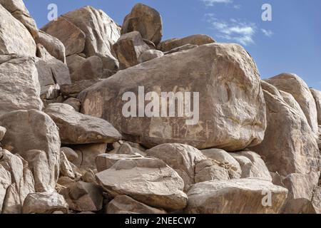 Felszeichnungen auf Sehel Island, Assuan, Ägypten, Stockfoto