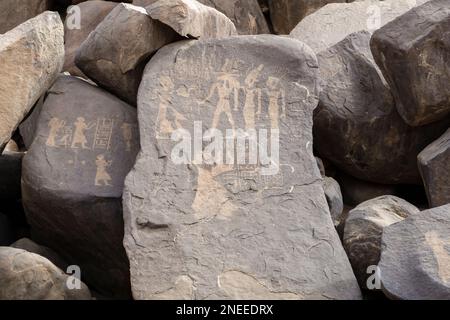 Felszeichnungen auf Sehel Island, Assuan, Ägypten, Stockfoto