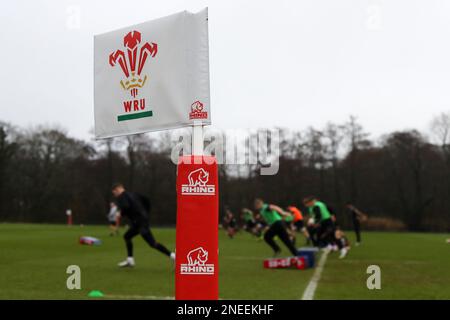 Cardiff, Großbritannien. 16. Februar 2023. Eine allgemeine Betrachtung während des Rugby-Trainings in Wales, Vale of Glamorgan am Donnerstag, den 16. Februar 2023. Die Wales-Spieler trainieren, während viele Spieler Vertragsgespräche mit ihren Regionen und dem WRU .pic von Andrew Orchard/Andrew Orchard Sports Photography/Alamy Live News Credit: Andrew Orchard Sports Photography/Alamy Live News führen Stockfoto