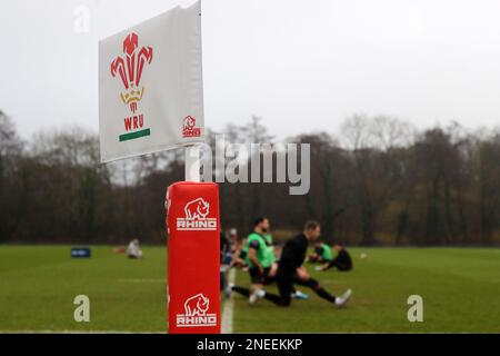 Cardiff, Großbritannien. 16. Februar 2023. Eine allgemeine Betrachtung während des Rugby-Trainings in Wales, Vale of Glamorgan am Donnerstag, den 16. Februar 2023. Die Wales-Spieler trainieren, während viele Spieler Vertragsgespräche mit ihren Regionen und dem WRU .pic von Andrew Orchard/Andrew Orchard Sports Photography/Alamy Live News Credit: Andrew Orchard Sports Photography/Alamy Live News führen Stockfoto