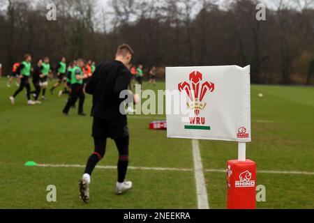 Cardiff, Großbritannien. 16. Februar 2023. Eine allgemeine Betrachtung während des Rugby-Trainings in Wales, Vale of Glamorgan am Donnerstag, den 16. Februar 2023. Die Wales-Spieler trainieren, während viele Spieler Vertragsgespräche mit ihren Regionen und dem WRU .pic von Andrew Orchard/Andrew Orchard Sports Photography/Alamy Live News Credit: Andrew Orchard Sports Photography/Alamy Live News führen Stockfoto