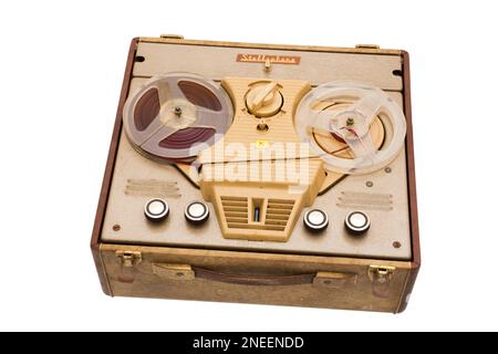 Stellaphone Rolle-zu-Rolle-Recorder mit High-Fidelity-Audio-Band von Synchrotape, typisch für 1950er- und 1960er-Geräte. Britisches Studio. (133) Stockfoto