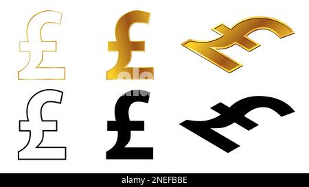 Euro EUR-Währung der Europäischen Union Goldzeichen, Silhouette und Umriss isometrischer Ober- und Vorderansicht isoliert auf weißem Hintergrund. Währung von Zentrale B Stockfoto