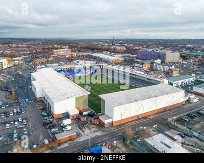 Allgemeine Luftaufnahme des Halliwell Jones Stadium, Heimstadion von Warrington Wolves vor dem Spiel der Betfred Super League Runde 1 Warrington Wolves gegen Leeds Rhinos im Halliwell Jones Stadium, Warrington, Großbritannien, 16. Februar 2023 (Foto von Craig Thomas/News Images) Stockfoto