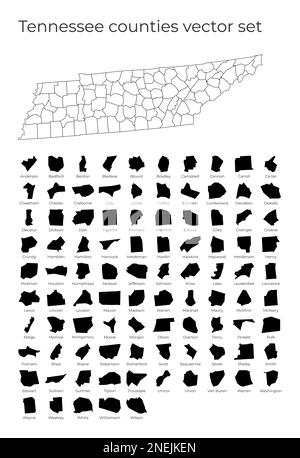 Tennessee Karte mit den Formen der Regionen. Leere Vektorkarte des US-Bundesstaates mit Grafschaften. Borders of the US State für Ihre Infografik. Stock Vektor