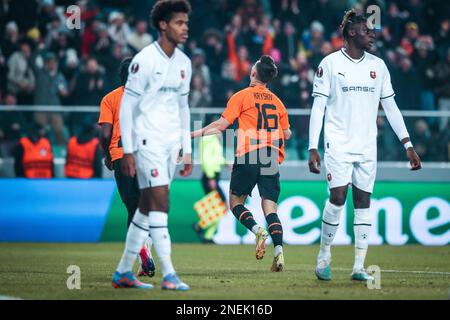 Warschau, Polen. 16. Februar 2023. Dmytro Kryskiv während des Spiels der UEFA Europa League zwischen Shakhtar Donetsk und dem FC Stade Rennes am 16. Februar 2023 in Warschau, Polen. (Foto: PressFocus/Sipa USA) Guthaben: SIPA USA/Alamy Live News Stockfoto