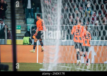 Warschau, Polen. 16. Februar 2023. Dmytro Kryskiv während des Spiels der UEFA Europa League zwischen Shakhtar Donetsk und dem FC Stade Rennes am 16. Februar 2023 in Warschau, Polen. (Foto: PressFocus/Sipa USA) Guthaben: SIPA USA/Alamy Live News Stockfoto