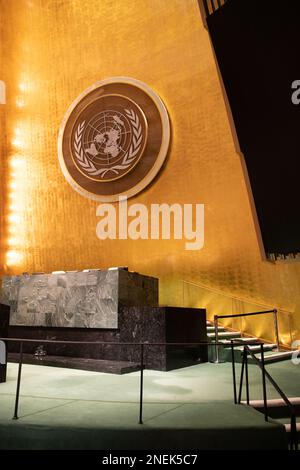 das podium der generalversammlung der vereinten Nationen in manhattan. Stockfoto