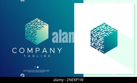 Modernes, abstraktes Logo mit digitalen Pixeln. Technologie: Sechseckiges Logo. Stock Vektor