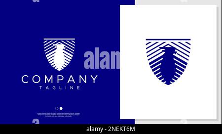 Moderner Vektor im Eagle Bird Shield-Logo-Design. Logovorlage „Luxury Line Hawk“. Stock Vektor