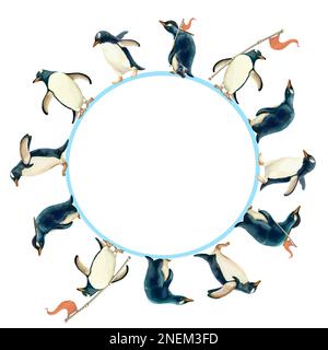 Darstellung von Tieren und Spediteuren am Südpol. Qualitativ hochwertige Darstellung Stockfoto