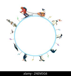 Darstellung von Tieren und Spediteuren am Südpol. Qualitativ hochwertige Darstellung Stockfoto