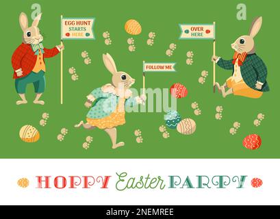 Hoppy Osterparty schickes Vektorposter für Feiertage Stock Vektor