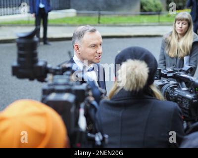 London, Großbritannien. 16 . Februar 2023 . Präsident der Republik Polen Andrzej Duda mit einem Besuch in London. Andrzej Duda, Präsident der Republik Po Stockfoto