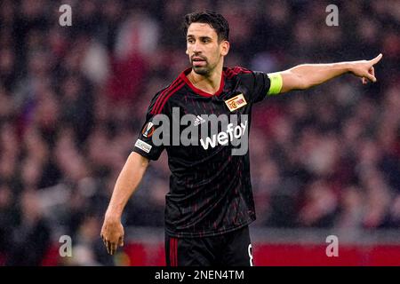 AMSTERDAM, NIEDERLANDE - FEBRUAR 16: Rani Khedira des FC Union Berlin während des Europa League Play-off, 1.-teiliges Spiel zwischen Ajax und FC Union Berlin in der Johan Cruijff Arena am 16. Februar 2023 in Amsterdam, Niederlande (Foto: Joris Verwijst/Orange Pictures) Stockfoto