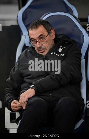 Rom, Italien. 16. Februar 2023. Maurizio Sarri Trainer der SS Lazio reagiert während des Fußballspiels der Conference League zwischen SS Lazio und CFR Cluj im Olimpico-Stadion in Roma (Italien) im Februar 16. 2023. Foto Andrea Staccioli/Insidefoto Credit: Insidefoto di andrea staccioli/Alamy Live News Stockfoto